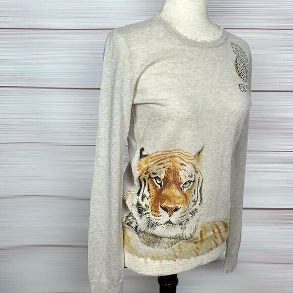 Zadig Voltaire Ferrari World Cashmere Sweater Gray Lightweight Semi Sheer M - Picture 4 of 14